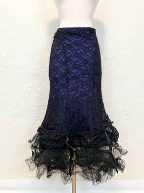 Raven Skirt Gothic Victorian Goth Lace Mesh Purple Black Mermaid Bows S/M